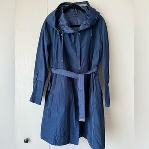 Max Mara ‘S Navy Hooded Waterproof Reversible Raincoat Trench Coat Size 10